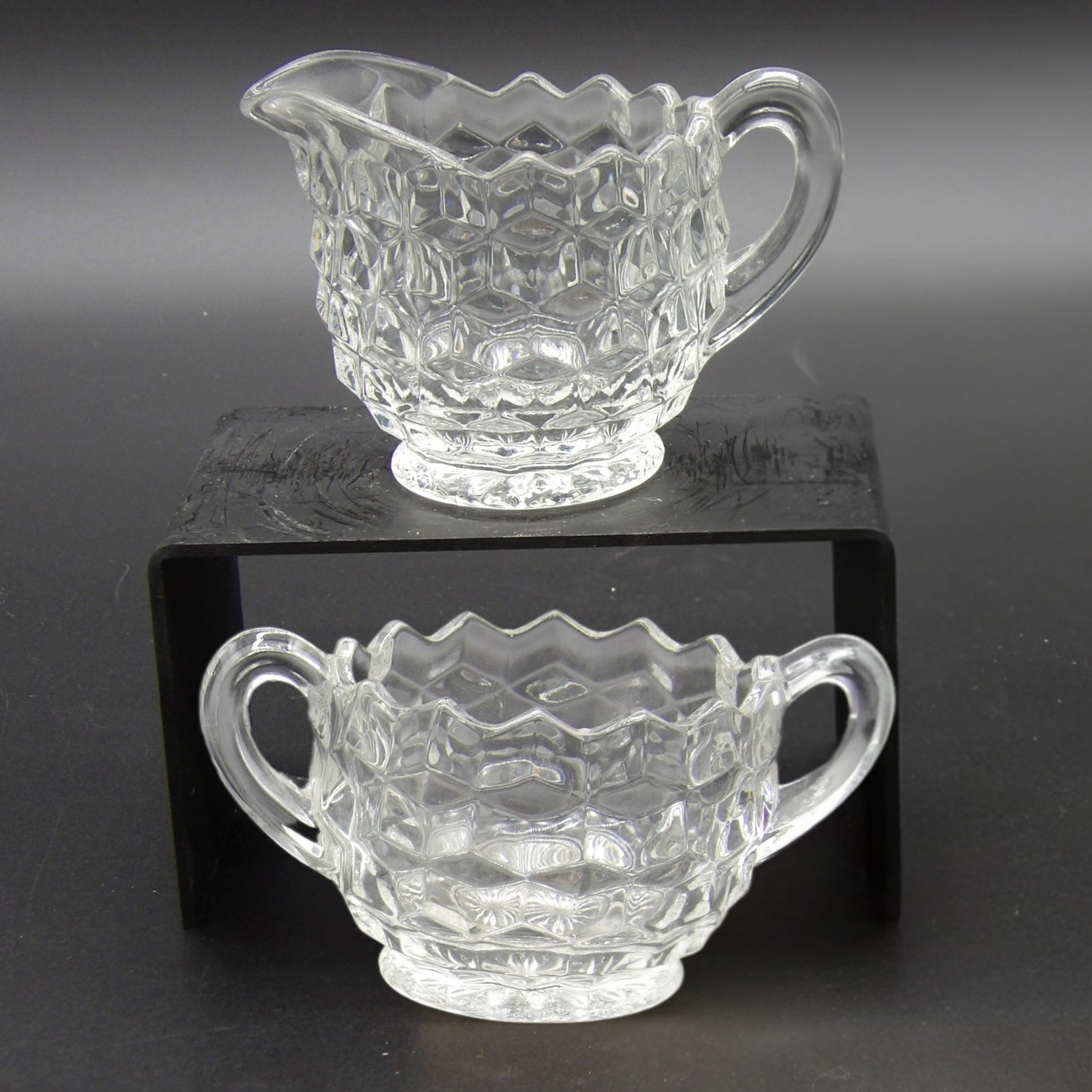 Vintage Fostoria American Cubist Mini Creamer and Mini Open Sugar Bowl Set
