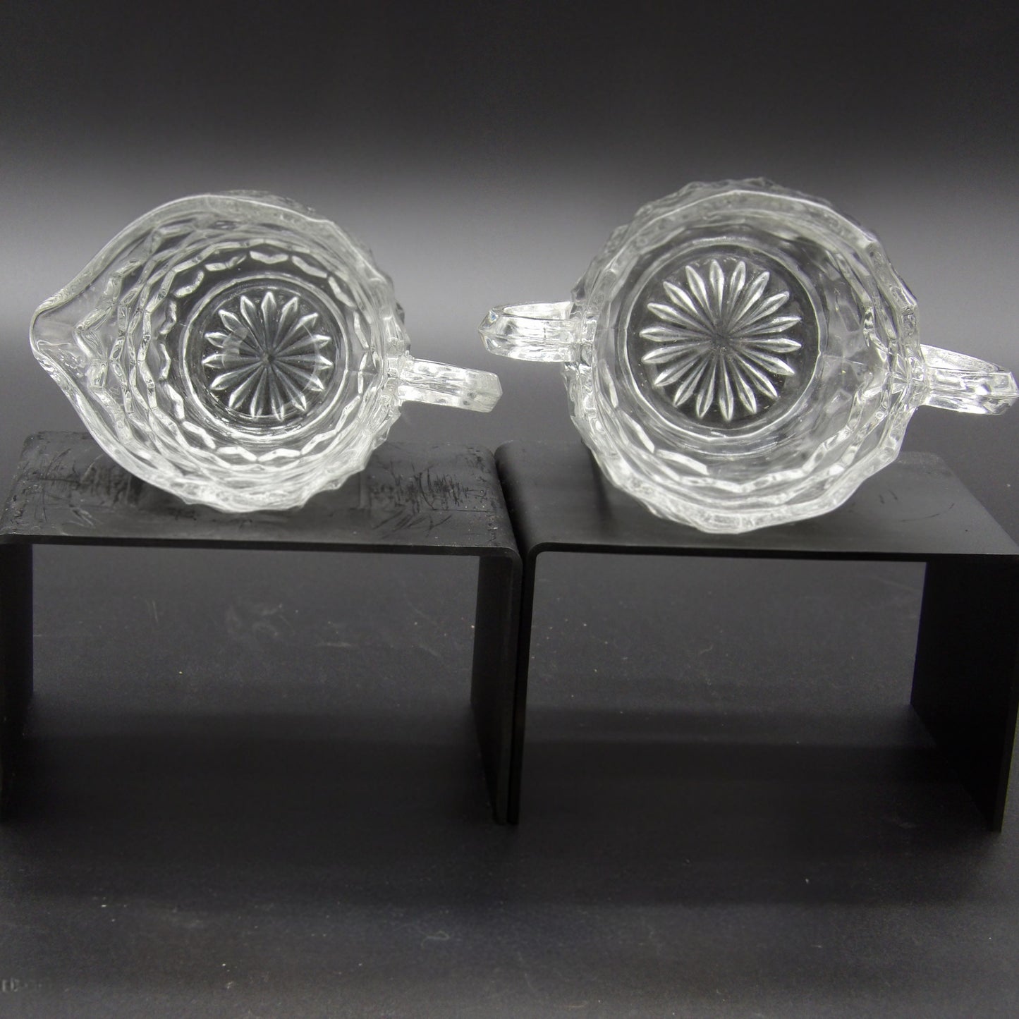 Vintage Fostoria American Cubist Mini Creamer and Mini Open Sugar Bowl Set
