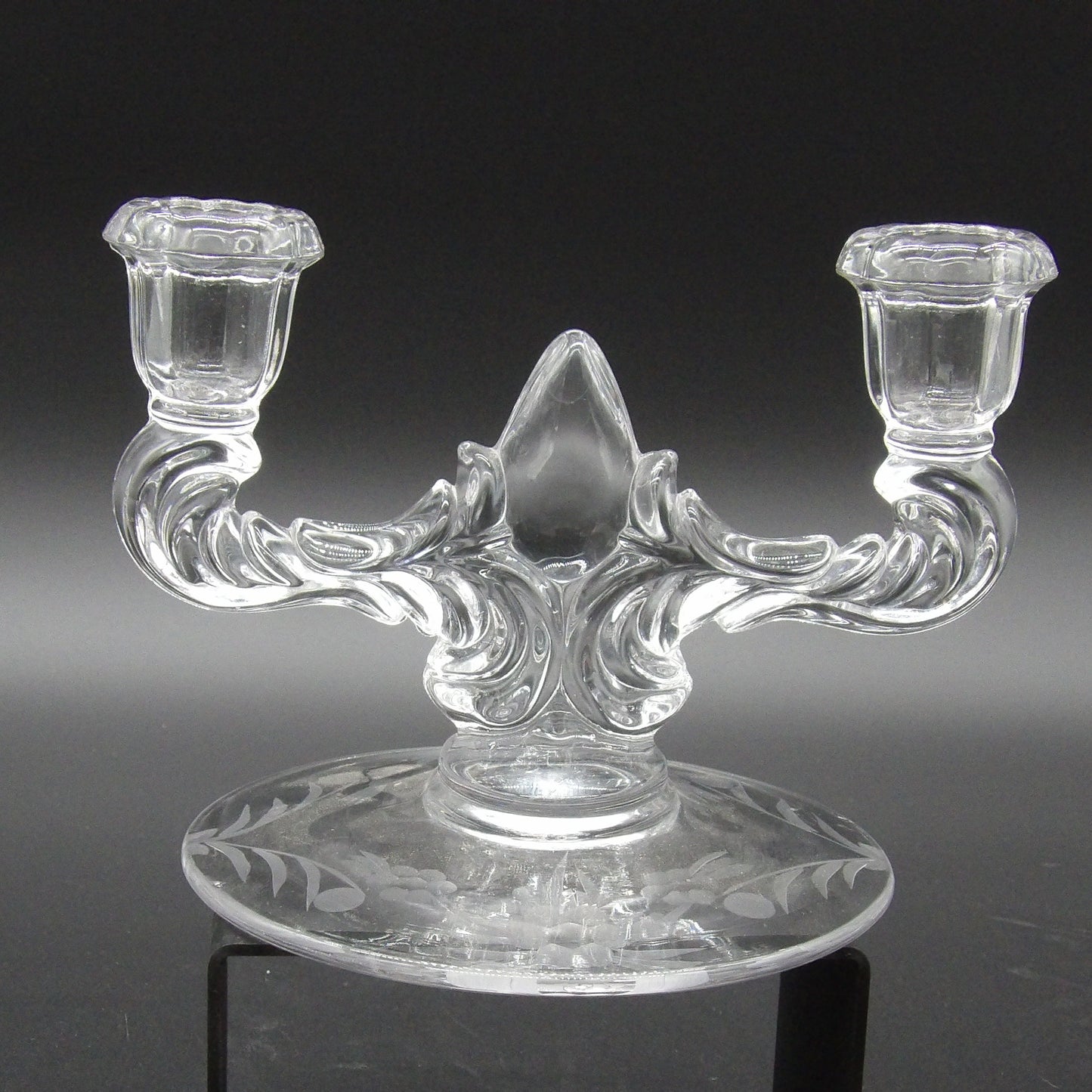 Martinville Viking Prelude Etched Crystal Teardrop Double Candle Holder