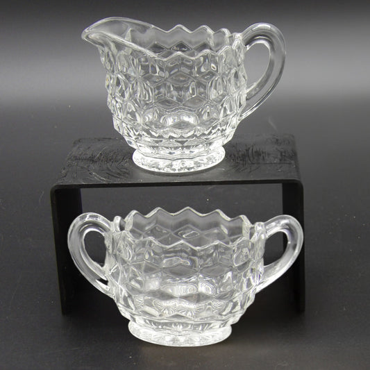 Vintage Fostoria American Cubist Mini Creamer and Mini Open Sugar Bowl Set