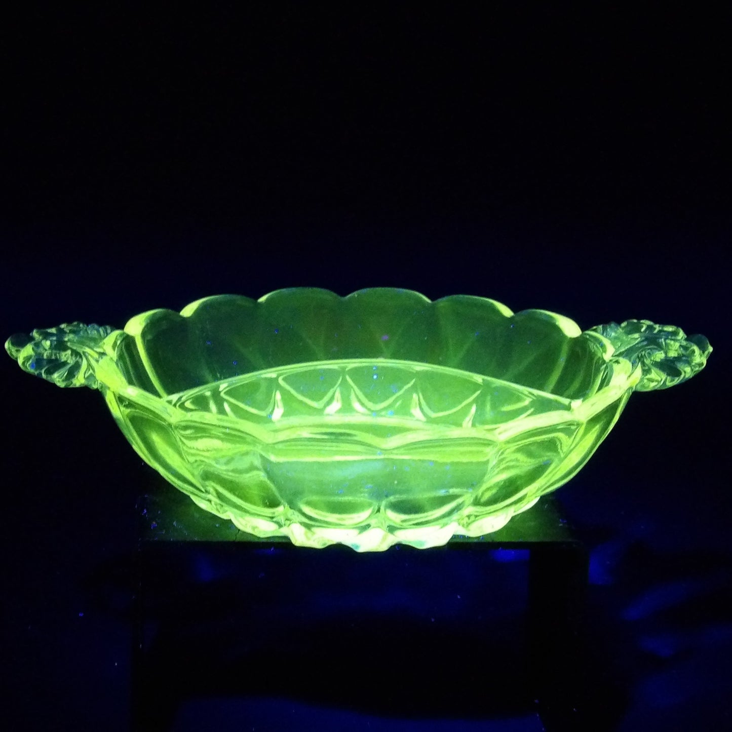 Vintage MCM Imperial Glass Divided Nut/Relish Dish with Ornate Handles