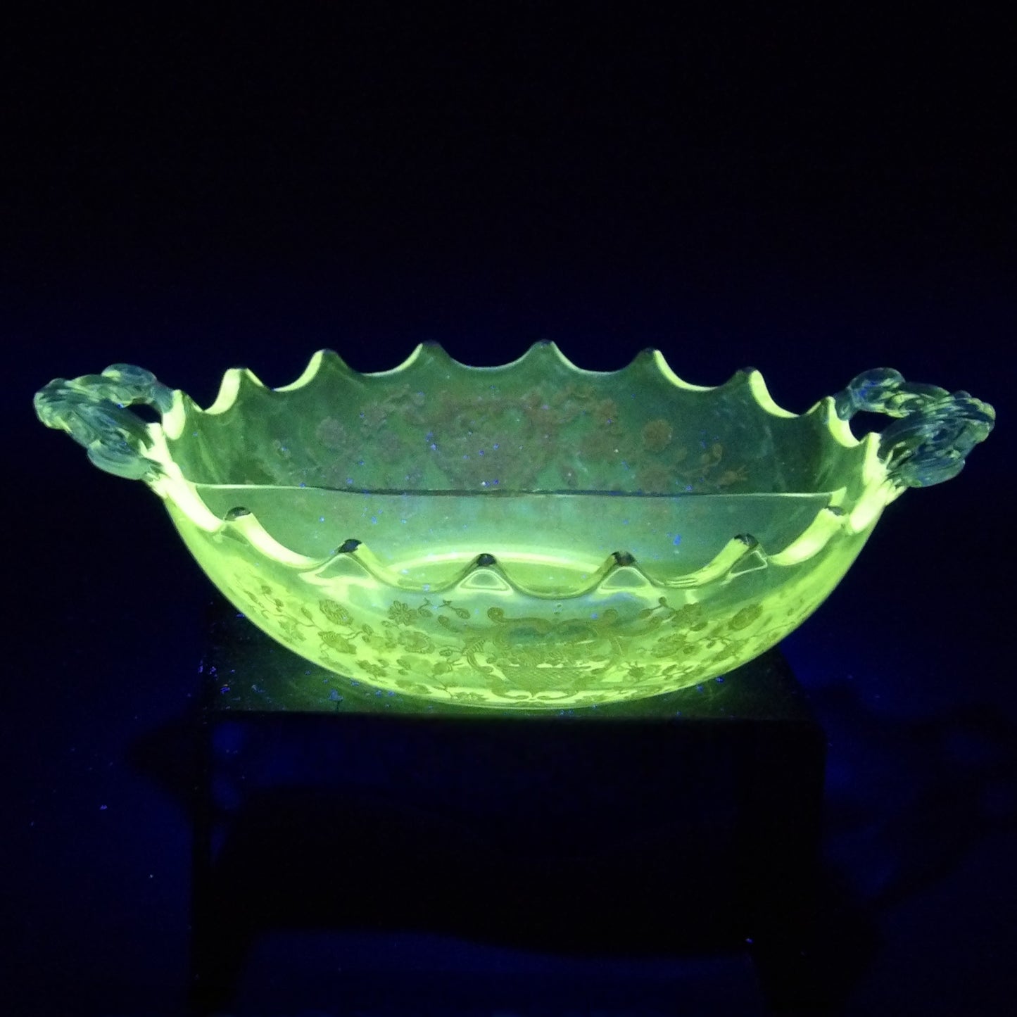 Vintage Glass Divided Relish/Candy Dish, Etched with Gold Overlay
